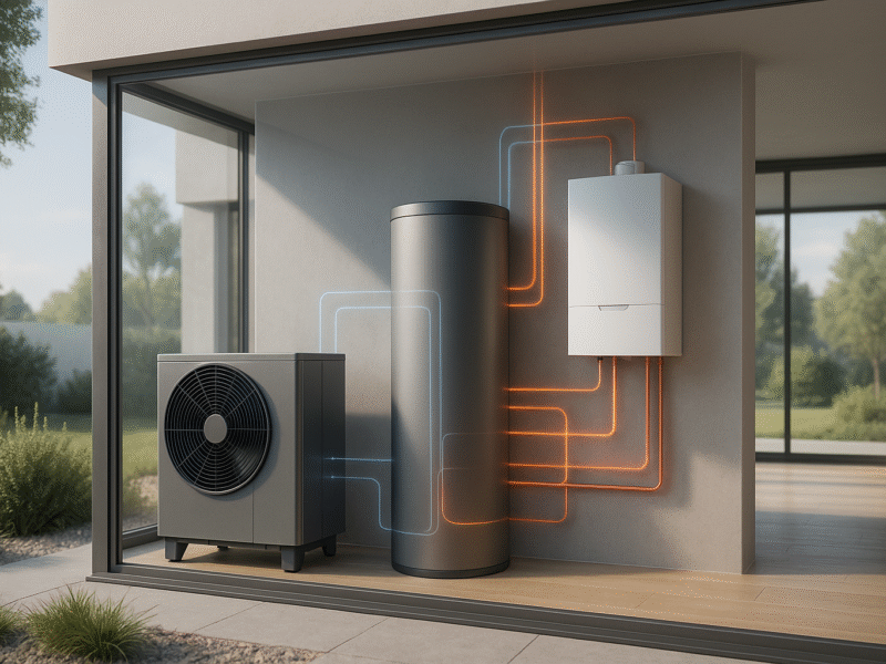 Hybridheizung für Gewerbeimmobilien in Bayern: Effiziente Sanierungslösungen zwischen Gas und Wärmepumpe im Zeichen neuer GEG-Vorgaben