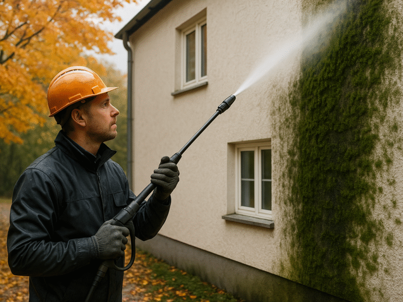 Herbstliche Fassadenreinigung in Bayern: So schützen Sie Ihre Gebäude vor Moos und Feuchtigkeit für nachhaltige Werte
